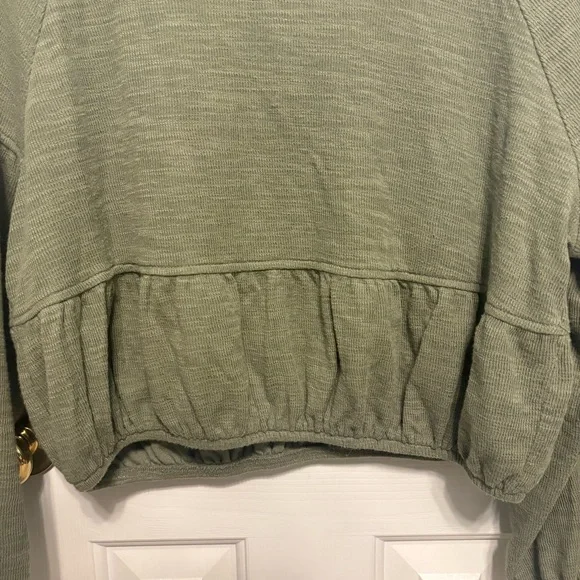 Aerie Endless Summer Cropped Sweatshirt Womens Small Olive Green Long Tie Sleeve - Picture 12 of 16